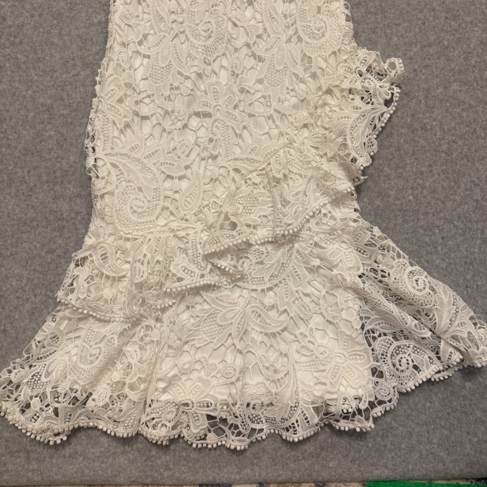 Lulus White Lace Off Shoulder Ruffle High Low Midi Dress Medium Rush Homecoming - Picture 7 of 10